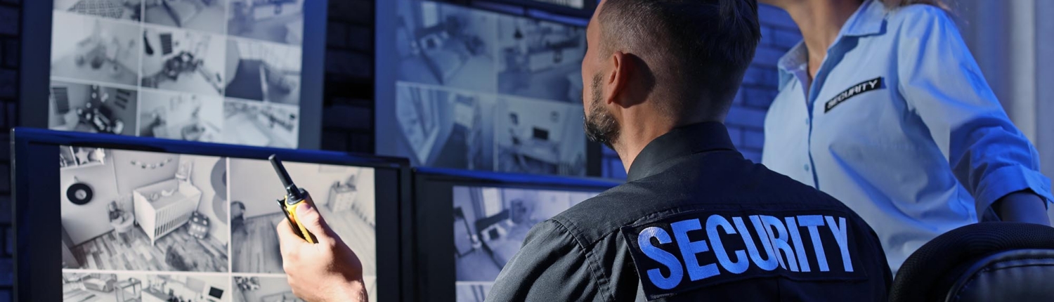Two Security Professionals Looking At Camera Feed