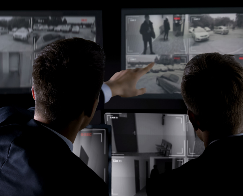 Two Security Officers Watching Home Camera Feed